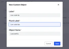 Low code object screen of tips