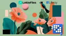 background image of flowers and bird with lottiefiles logo & liferay logo